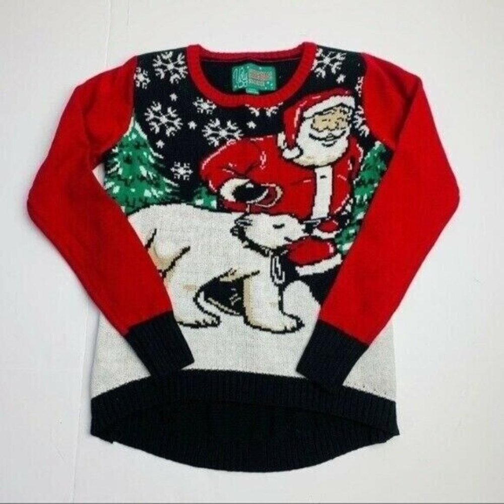 Ugly Christmas Womens Sweater XS Light Up Santa Holiday Pullover Office Party